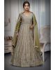 Olive Green Full Sleeve Gown With Heavy Stone Work And Mirror Work Details