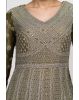 Olive Green Full Sleeve Gown With Heavy Stone Work And Mirror Work Details