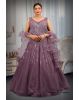 Moderate purple sequins & stone heavy  gown with ruffles dupatta