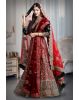 Red and green velvet heavy work lehenga