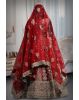 Red and green velvet heavy work lehenga