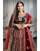 Red and green velvet heavy work lehenga