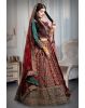 Red and green velvet heavy work lehenga