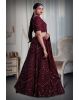 Wine zarkan & beads work lehenga