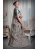 Gray jarkan stone golden thread work velvet lehenga