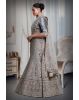 Gray jarkan stone golden thread work velvet lehenga