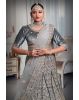 Gray jarkan stone golden thread work velvet lehenga