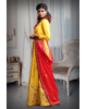 Cut Beads Handworked Yellow Lehenga Skirt With Minimal Design Blouse And Handworked Red Dupatta