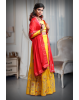 Cut Beads Handworked Yellow Lehenga Skirt With Minimal Design Blouse And Handworked Red Dupatta