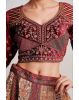 Maroon And Ivory Heavy Embroidered Velvet Lehenga With Maroon Blouse And Double Dupattas
