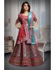 Rani Pink Heavy Embroidered Velvet Lehenga With Maroon Blouse And Double Dupattas