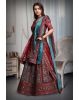 Rani Pink Heavy Embroidered Velvet Lehenga With Maroon Blouse And Double Dupattas