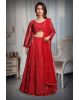 Cherry Red Heavy Beads Worked Bridal Lehenga