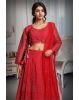 Cherry Red Heavy Beads Worked Bridal Lehenga