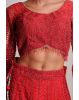 Cherry Red Heavy Beads Worked Bridal Lehenga