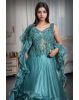 Cyan Blue Tissue Silk Lehenga With Heavy Stone Worked Blouse And Ruffle skirt