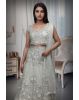 Sage Green Crop Top Lehenga With Heavy Detailed Skirt With Floral Designs And Sleeveless Blouse