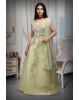 Lemon Yellow Stone Worked Crop Top  With Heavy Embellished Blouse And Dupatta