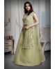 Lemon Yellow Stone Worked Crop Top  With Heavy Embellished Blouse And Dupatta