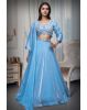 Cyan Blue Tissue Silk Crop Top Lehenga With Elegant Handwork Details