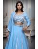Cyan Blue Tissue Silk Crop Top Lehenga With Elegant Handwork Details