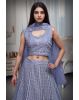 Light Lilac Heavy Stone Work Embellished Crop Top Lehenga With Same Colour Dupatta