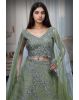Olive Green Pre Wedding Lehenga With Net Extended Cape Sleeve