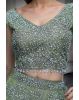 Olive Green Pre Wedding Lehenga With Net Extended Cape Sleeve