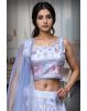 White Faux Georgette Lehenga With Light Peach Applique Details And Embroidery