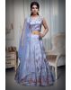 White Faux Georgette Lehenga With Light Peach Applique Details And Embroidery