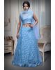 Sky Blue Minimal Net Lehenga With Threadwork Details And Same Colour Dupatta