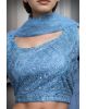 Sky Blue Minimal Net Lehenga With Threadwork Details And Same Colour Dupatta