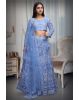 Powder Blue Net Lehenga With Threadwork And Mirror Work Details