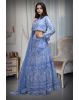 Powder Blue Net Lehenga With Threadwork And Mirror Work Details