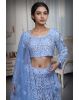 Powder Blue Net Lehenga With Threadwork And Mirror Work Details