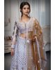 White Threadwork Embellished Dark Ochre Pre Wedding Lehenga