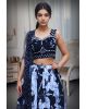 Black Elegant Crop Top Lehenga With Floral Skirt, Heavy Detailed Blouse And Same Color Dupatta