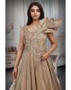 Heizel Beige Tissue Silk Gown With Work Embellishments On Yoke Part That Extends Through Waist