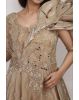 Heizel Beige Tissue Silk Gown With Work Embellishments On Yoke Part That Extends Through Waist