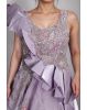 Wisteria Purple Tissue Silk Gown With Pleats Embellishment From Shoulder To Waist