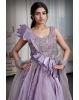 Wisteria Purple Tissue Silk Gown With Pleats Embellishment From Shoulder To Waist