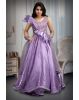 Wisteria Purple Tissue Silk Gown With Pleats Embellishment From Shoulder To Waist