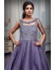 Blue Lilac Exquisite Gown With Neckline Detailing And Rainbow Textured Work On Center Front