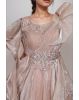 Almond Beige Colour Heavy Work Crushed Drapping  Gown With Heavy Embellishment on left Shoulder And Yoke