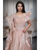 Almond Beige Colour Heavy Work Crushed Drapping  Gown With Heavy Embellishment on left Shoulder And Yoke