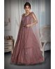 Dark Mauve Heavy Net Gown With Heavy Handwork Details And Shoulder Embellished With Feathers