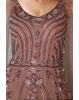 Dark Mauve Heavy Net Gown With Heavy Handwork Details And Shoulder Embellished With Feathers