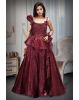 Dark Maroon Tissue  Silk Gown With Handwork Embellishment And Pleats From Yoke Details