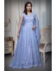 White Sequin Worked Gown With Single Hand Cape Sleeve Details