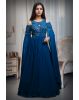 Navy Blue Cold Shoulder Gown With Extended Cape Sleeve Details